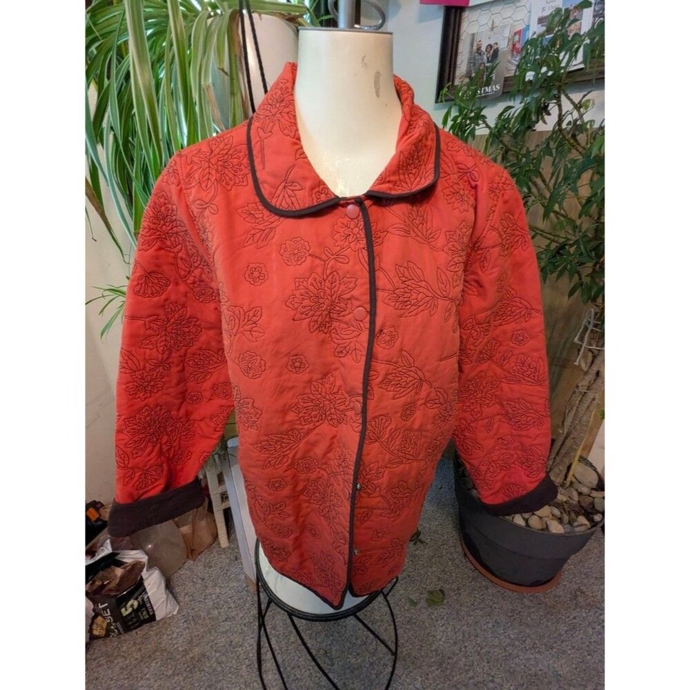 Analogy Quilted Red/Brown Reversible Snap Front Jacket. Sz Lg